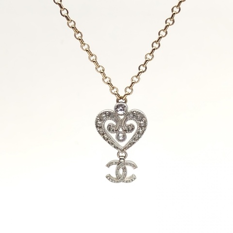 CHANEL 合金23K雙C愛心鏤空項鏈