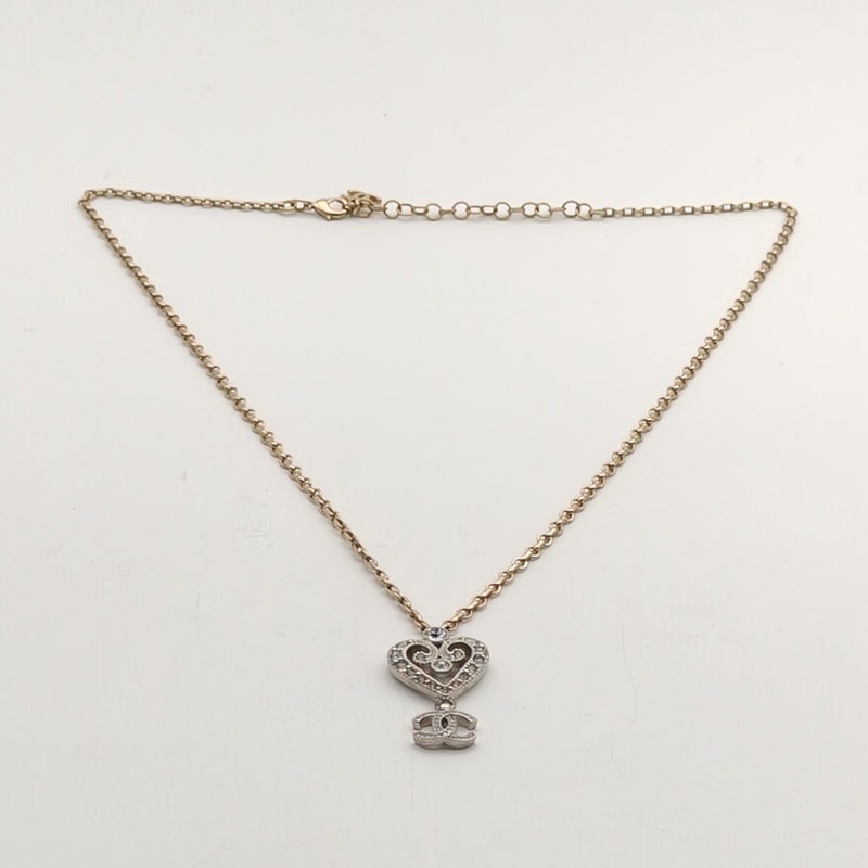 CHANEL 合金23K雙C愛心鏤空項鏈-3