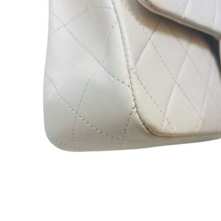 香奈兒 Chanel 白色 White 雙蓋頭 Double Flap 雙層翻蓋 菱格紋 鏈條包 口蓋包 肩背包 斜挎包 中古-9