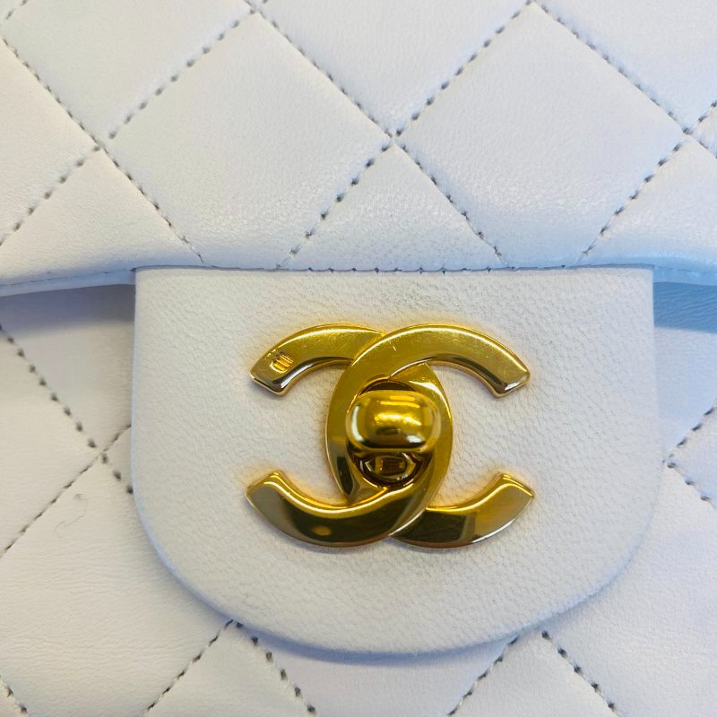 香奈兒 Chanel 白色 White 雙蓋頭 Double Flap 雙層翻蓋 菱格紋 鏈條包 口蓋包 肩背包 斜挎包 中古-14