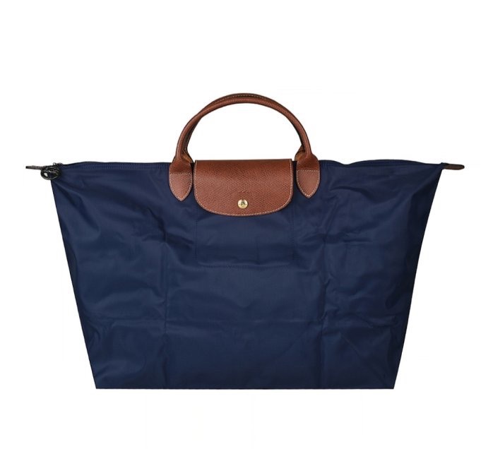 Longchamp 尼龍短提把拉鍊摺疊手提包(大/海軍藍)-0