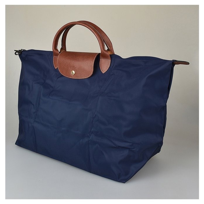 Longchamp 尼龍短提把拉鍊摺疊手提包(大/海軍藍)-1