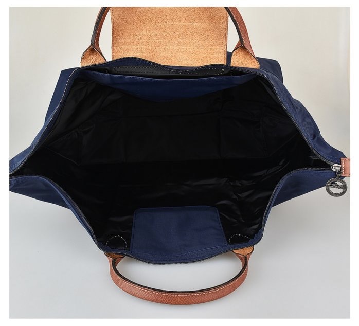 Longchamp 尼龍短提把拉鍊摺疊手提包(大/海軍藍)-4
