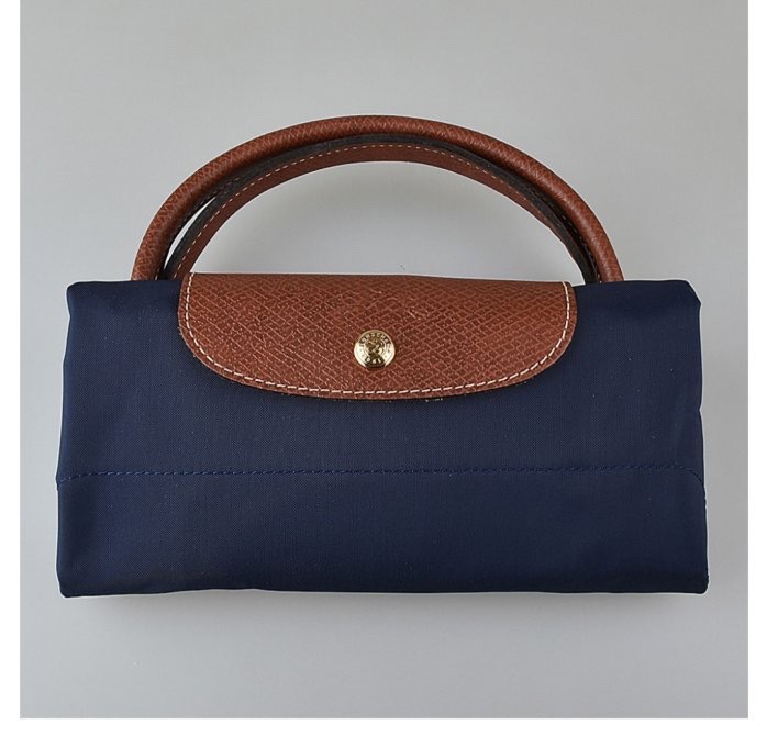 Longchamp 尼龍短提把拉鍊摺疊手提包(大/海軍藍)-6