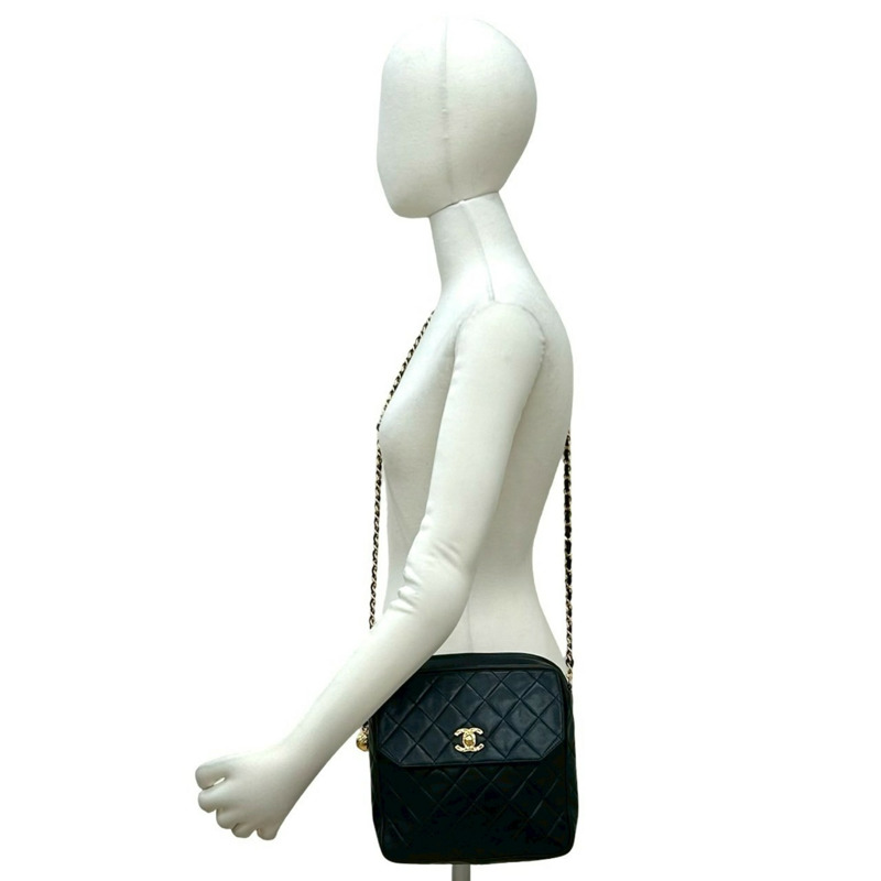 CHANEL Matelassé Coco Mark 小羊皮鏈單肩包,黑色,18387-1