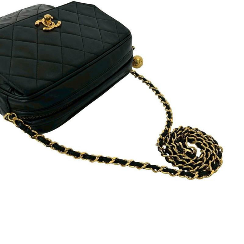 CHANEL Matelassé Coco Mark 小羊皮鏈單肩包,黑色,18387-3