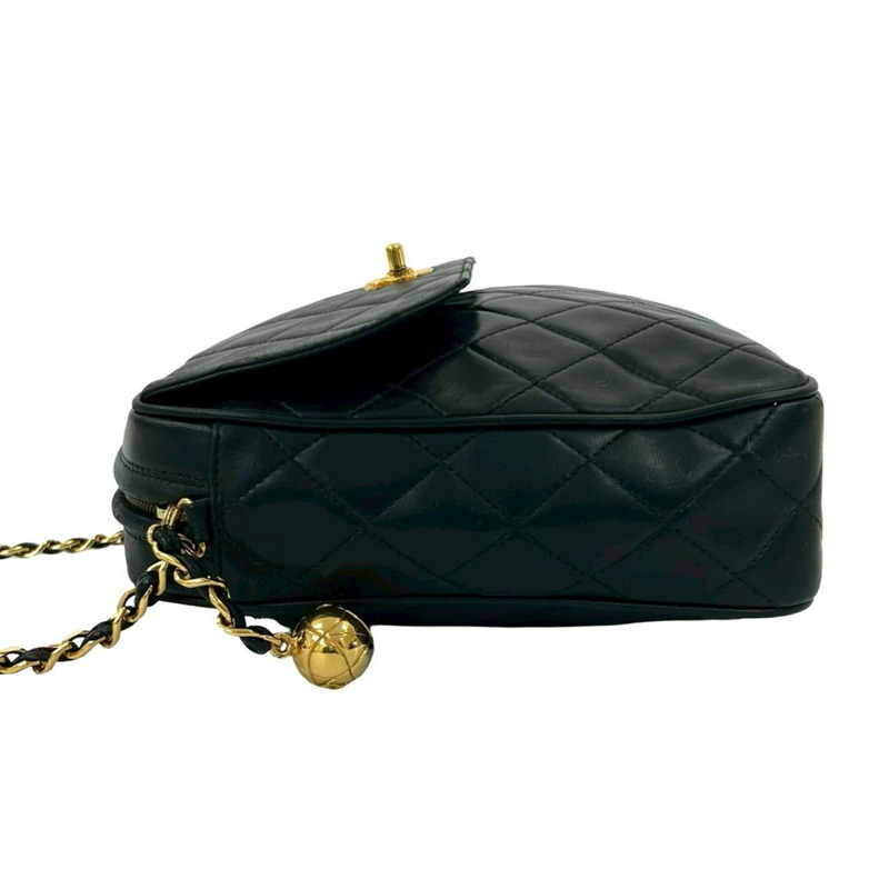 CHANEL Matelassé Coco Mark 小羊皮鏈單肩包,黑色,18387-4