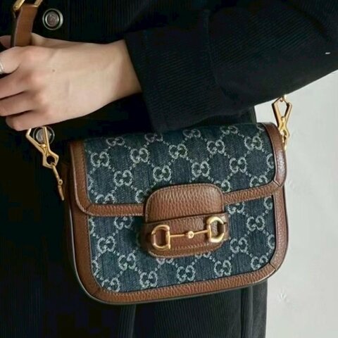 GUCCI丹寧牛仔布 Horsebit 1955 迷你側背包658574