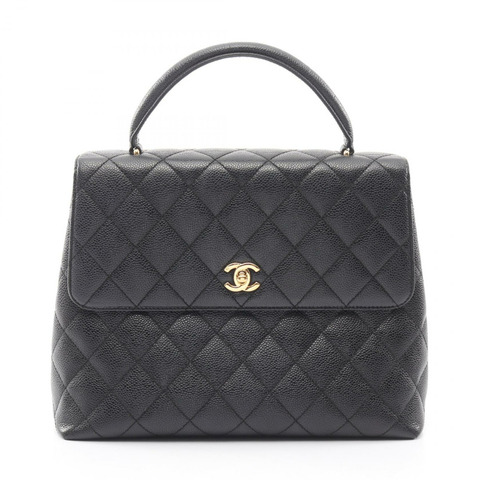 香奈兒 (CHANEL) Matelasse 手提包 A12397，黑色小牛皮，二手，女士，金色五金配件，CC