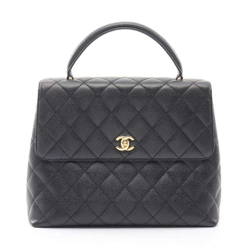 香奈兒 (CHANEL) Matelasse 手提包 A12397,黑色小牛皮,二手,女士,金色五金配件,CC-0