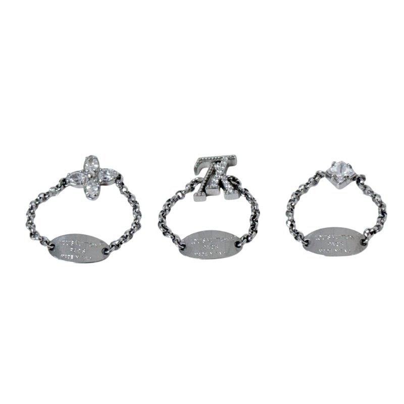 LOUIS VUITTON Lady LV 水鑽 戒指組合(一套3隻)-8