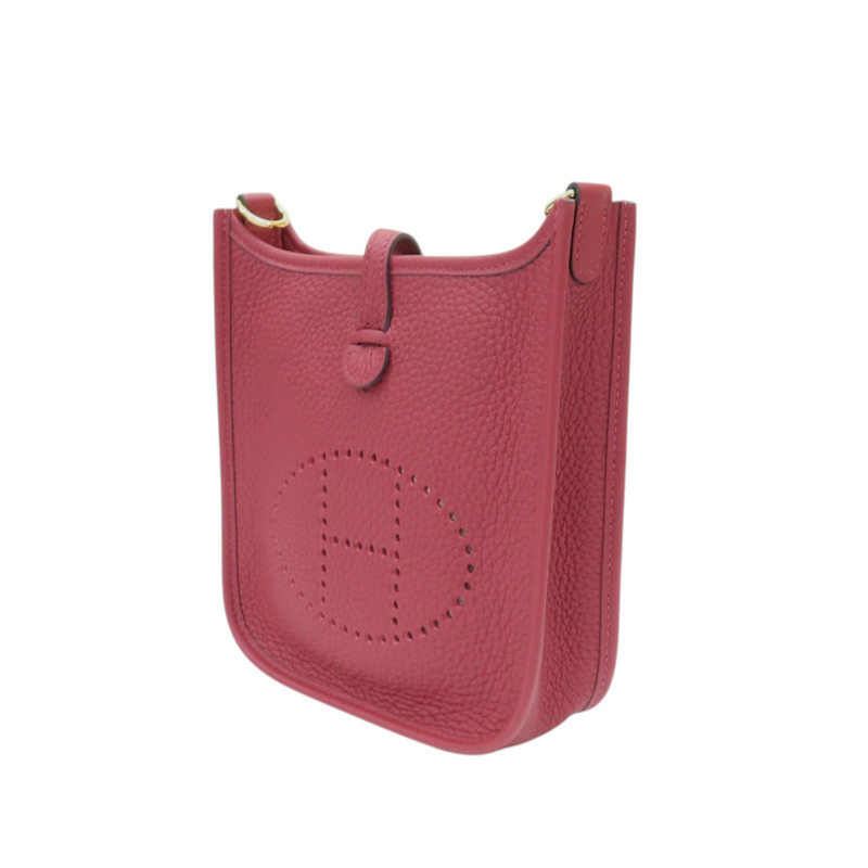 愛馬仕紅 Clemence牛皮 Mini Evelyne 肩背包 B刻 金釦【HERMES 愛馬仕】 H069426CC-2