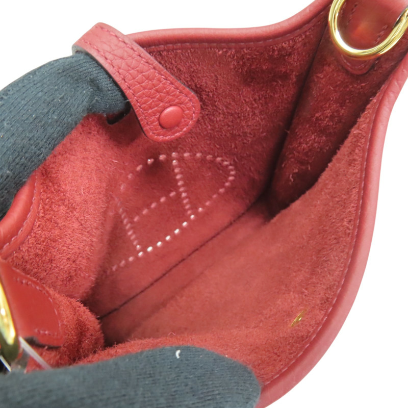 愛馬仕紅 Clemence牛皮 Mini Evelyne 肩背包 B刻 金釦【HERMES 愛馬仕】 H069426CC-4