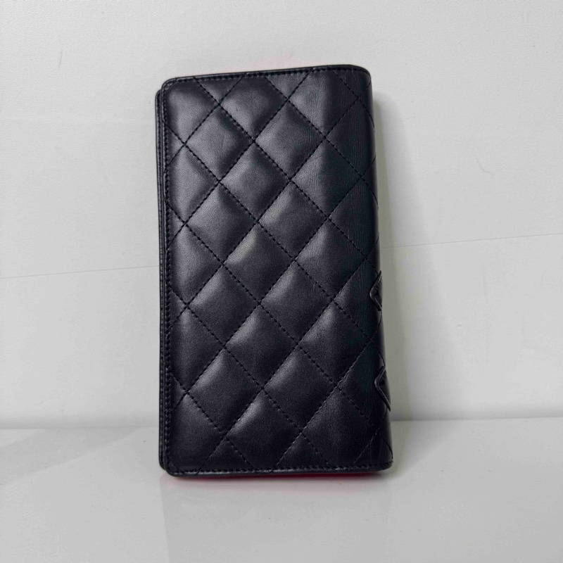 香奈兒/Chanel 黑色羊皮 康鵬對折長錢包 18.5*10.5cm 鐳射14开-1