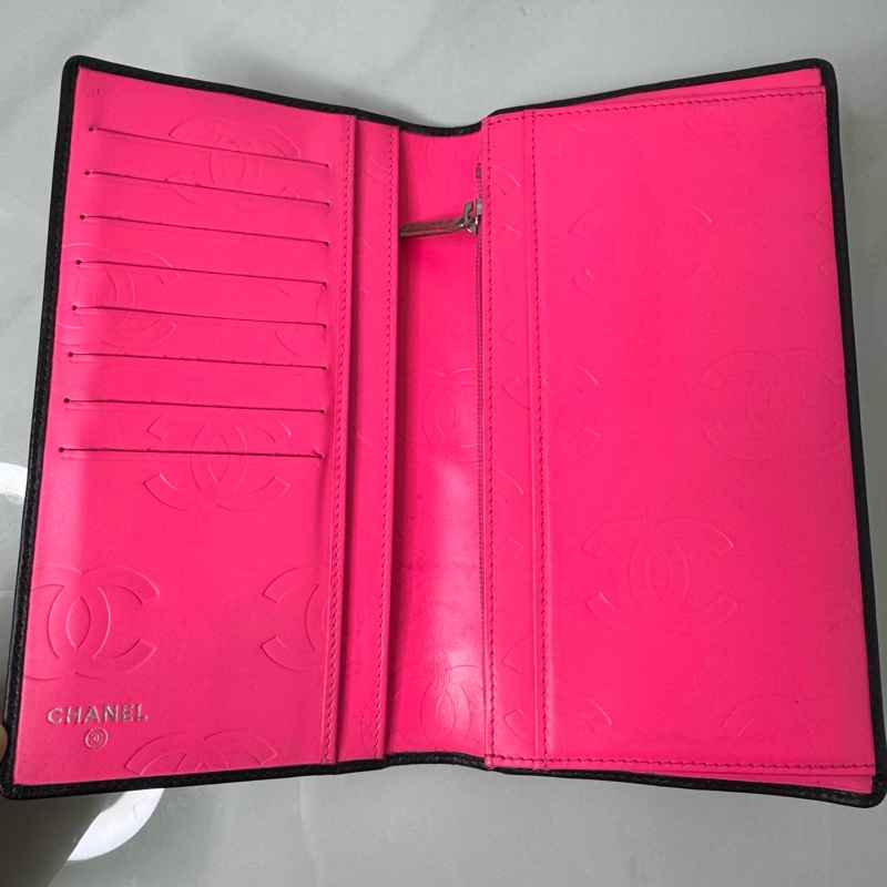 香奈兒/Chanel 黑色羊皮 康鵬對折長錢包 18.5*10.5cm 鐳射14开-2