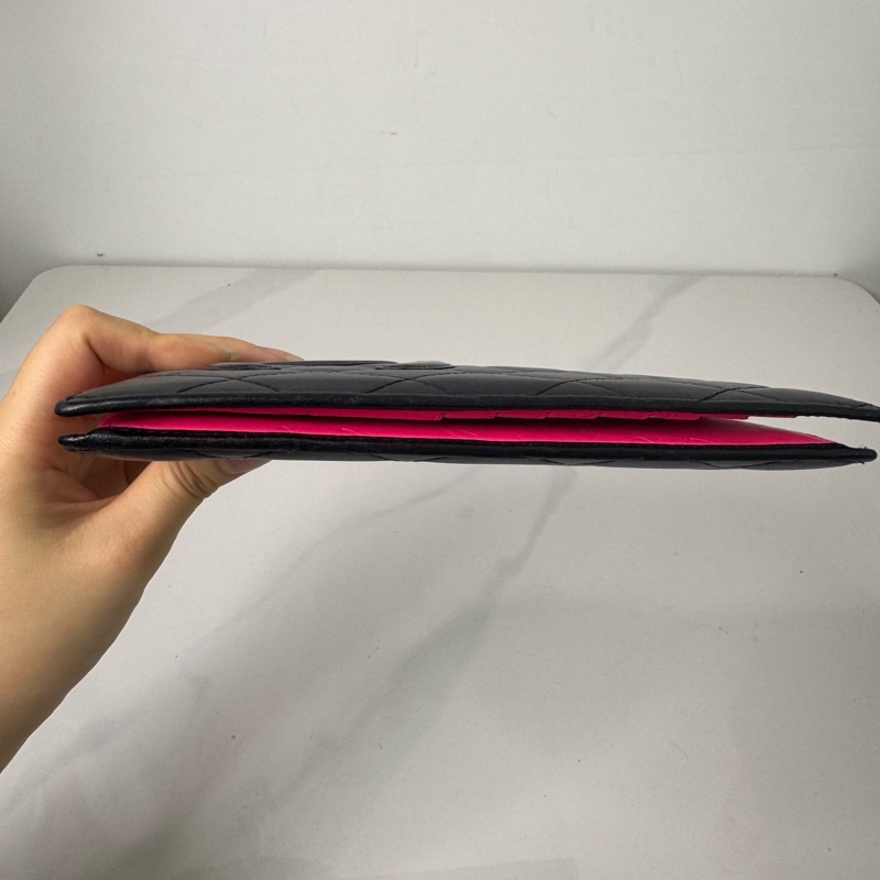 香奈兒/Chanel 黑色羊皮 康鵬對折長錢包 18.5*10.5cm 鐳射14开-7