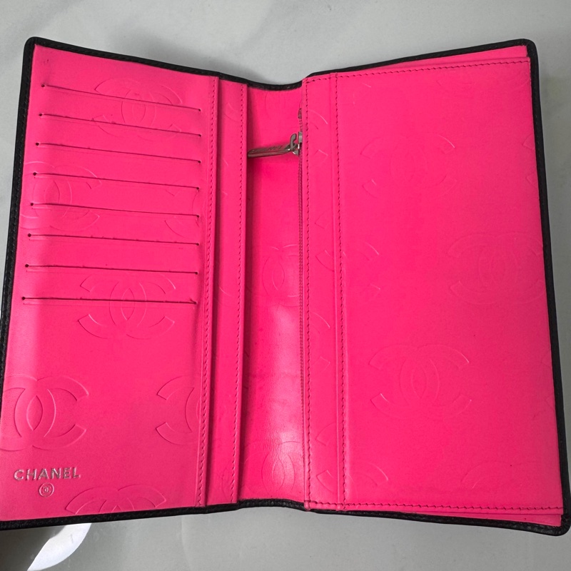 香奈兒/Chanel 黑色羊皮 康鵬對折長錢包 18.5*10.5cm 鐳射14开-9