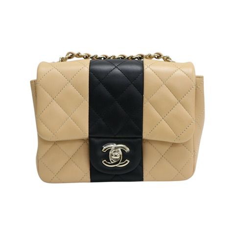 黑/奶茶色 羊皮 Mini Coco 17 肩背包 銀扣【CHANEL 香奈兒】 A35200