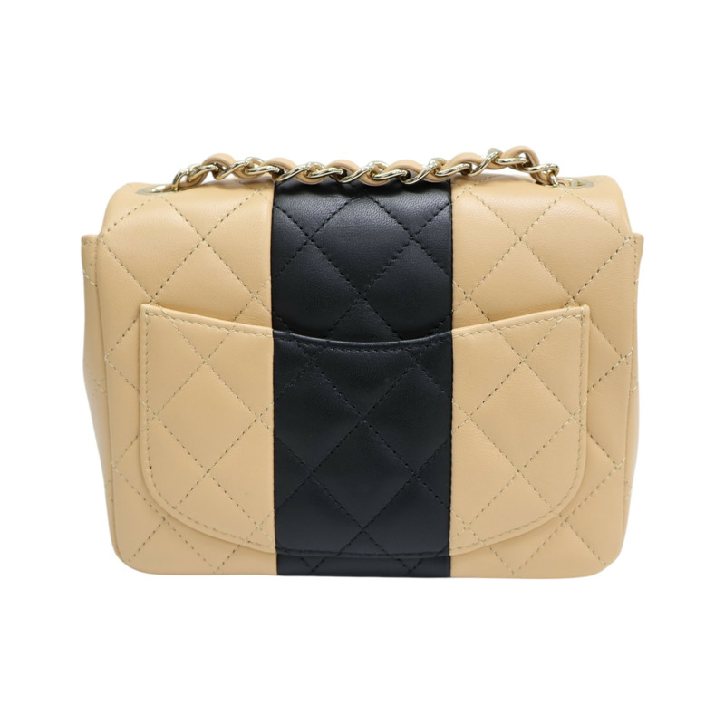 黑/奶茶色 羊皮 Mini Coco 17 肩背包 銀扣【CHANEL 香奈兒】 A35200-2