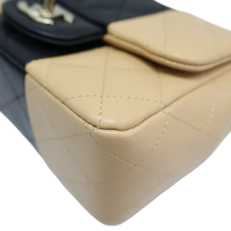 黑/奶茶色 羊皮 Mini Coco 17 肩背包 銀扣【CHANEL 香奈兒】 A35200-9