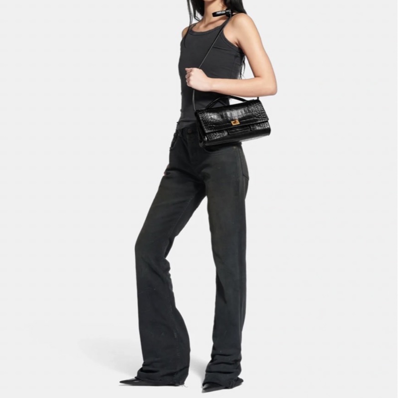 巴黎世家 Balenciaga bel air clutch 黑金鰐魚壓紋-7