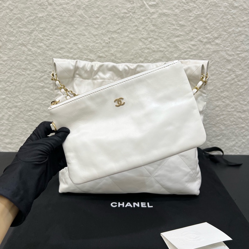 Chanel香奈兒24C 白色小牛皮黑扣22bag 中號-5