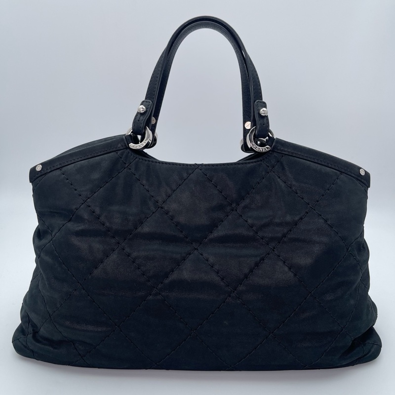 「JL精品代購」 香奈兒黑銀珠光牛皮2way托特包-4