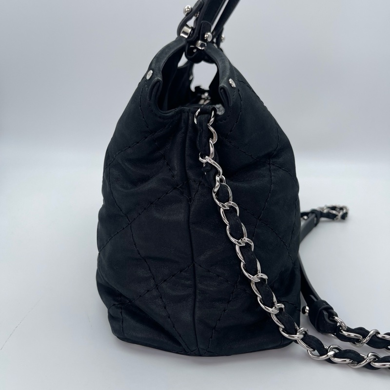 「JL精品代購」 香奈兒黑銀珠光牛皮2way托特包-5