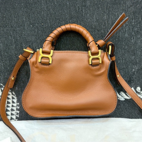 九成新以上 Chloe Marcie mini 牛皮翻蓋兩用包 焦糖咖-6