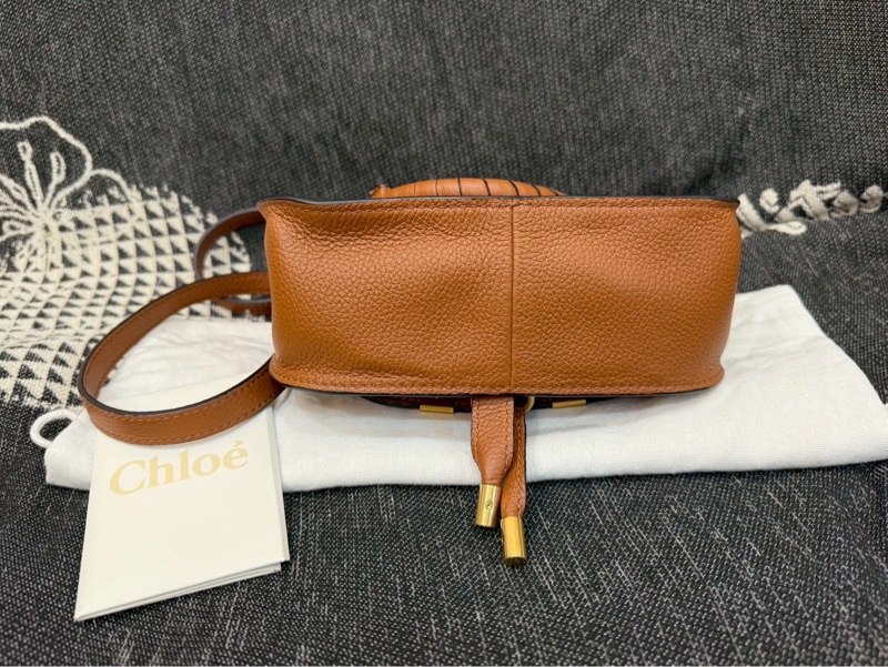 九成新以上 Chloe Marcie mini 牛皮翻蓋兩用包 焦糖咖-7