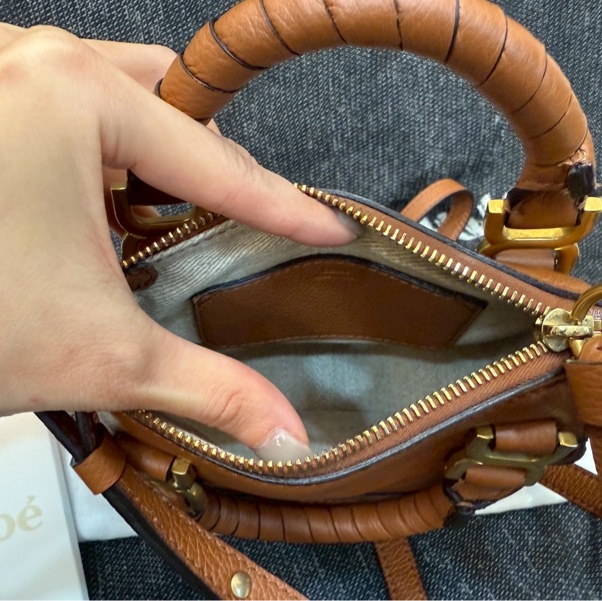 九成新以上 Chloe Marcie mini 牛皮翻蓋兩用包 焦糖咖-8