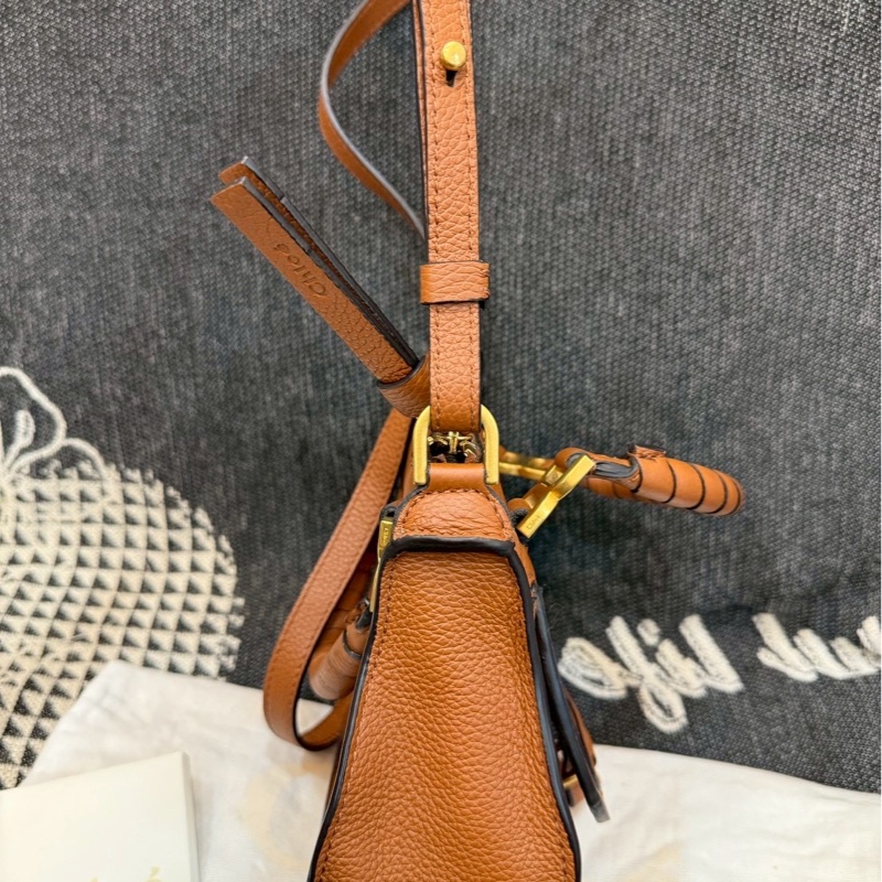 九成新以上 Chloe Marcie mini 牛皮翻蓋兩用包 焦糖咖-10