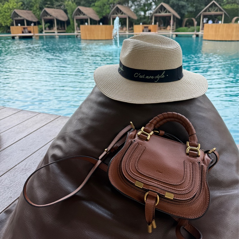 九成新以上 Chloe Marcie mini 牛皮翻蓋兩用包 焦糖咖-4