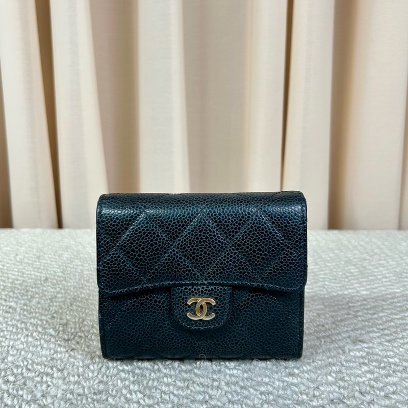 香奈兒Chanel黑金荔枝牛皮三折錢包 尺寸:12*10.5cm-0