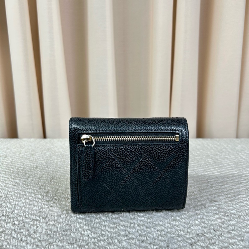 香奈兒Chanel黑金荔枝牛皮三折錢包 尺寸:12*10.5cm-1