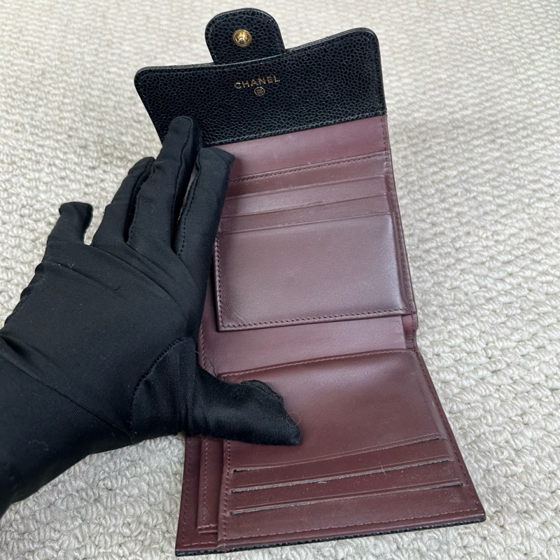 香奈兒Chanel黑金荔枝牛皮三折錢包 尺寸:12*10.5cm-2