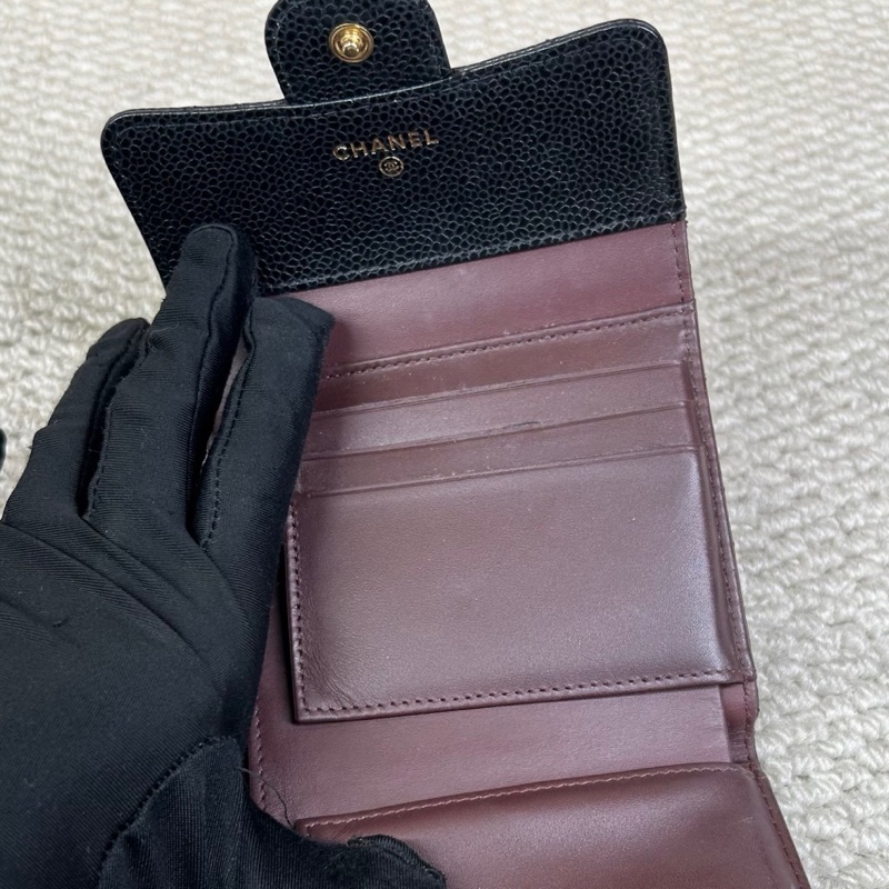 香奈兒Chanel黑金荔枝牛皮三折錢包 尺寸:12*10.5cm-4