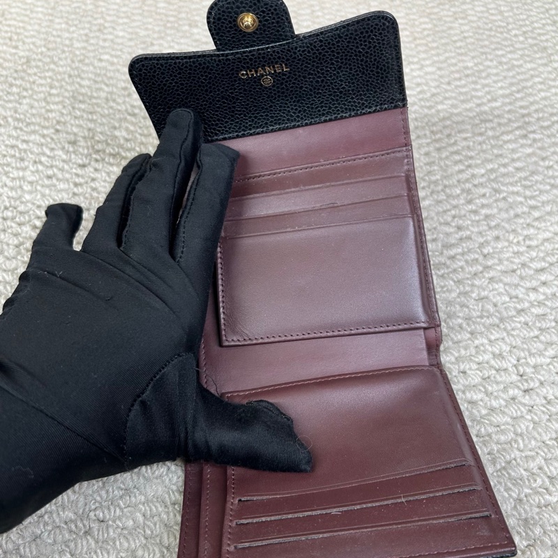 香奈兒Chanel黑金荔枝牛皮三折錢包 尺寸:12*10.5cm-5