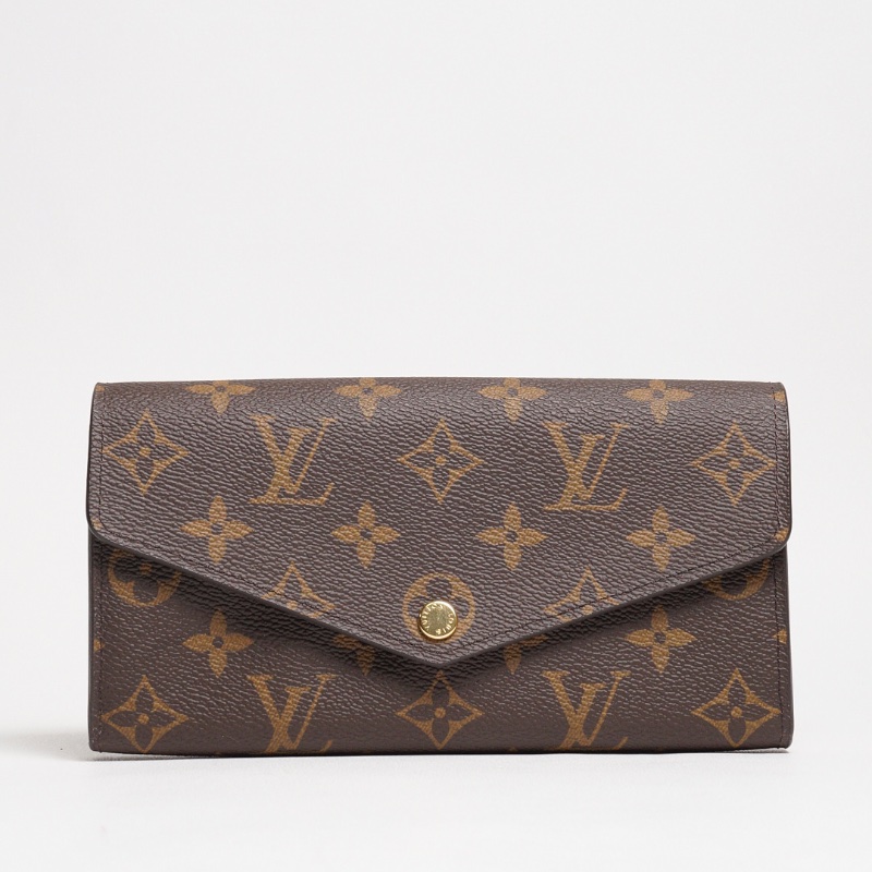 LOUIS VUITTON 老花長夾 Monogram帆布內裡拚色信封式長夾(紅色)-1