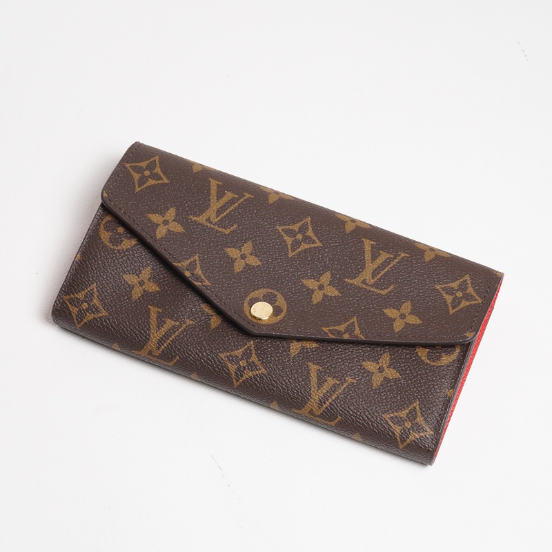 LOUIS VUITTON 老花長夾 Monogram帆布內裡拚色信封式長夾(紅色)-4