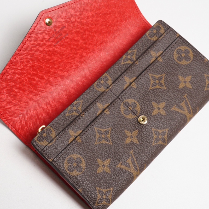 LOUIS VUITTON 老花長夾 Monogram帆布內裡拚色信封式長夾(紅色)-6