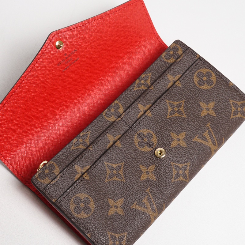 LOUIS VUITTON 老花長夾 Monogram帆布內裡拚色信封式長夾(紅色)-8