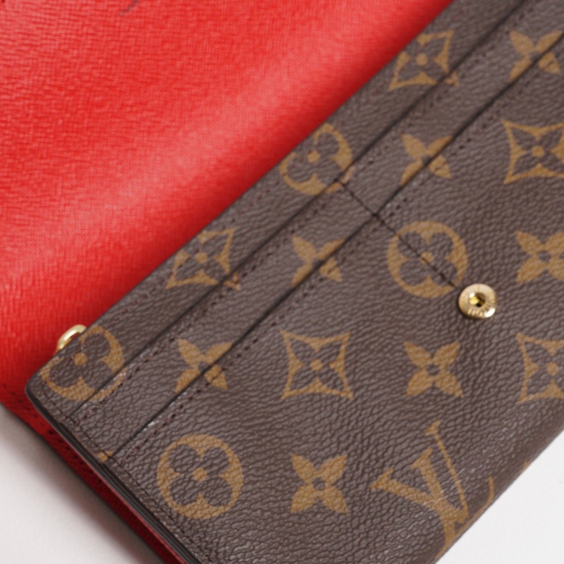 LOUIS VUITTON 老花長夾 Monogram帆布內裡拚色信封式長夾(紅色)-9