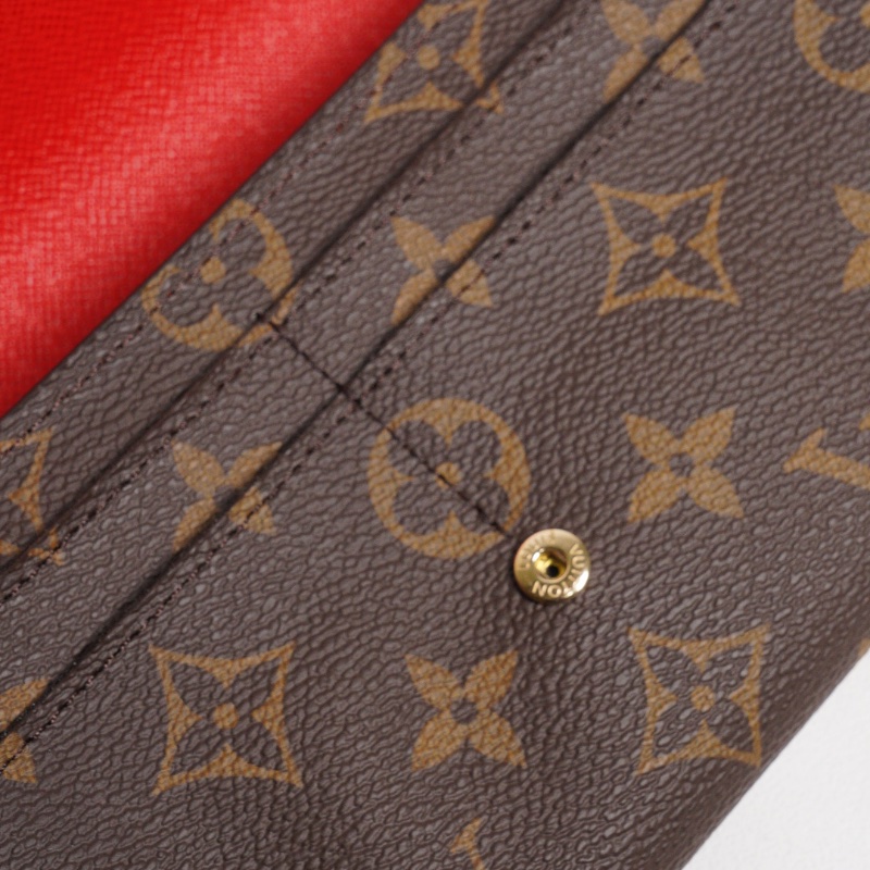 LOUIS VUITTON 老花長夾 Monogram帆布內裡拚色信封式長夾(紅色)-12