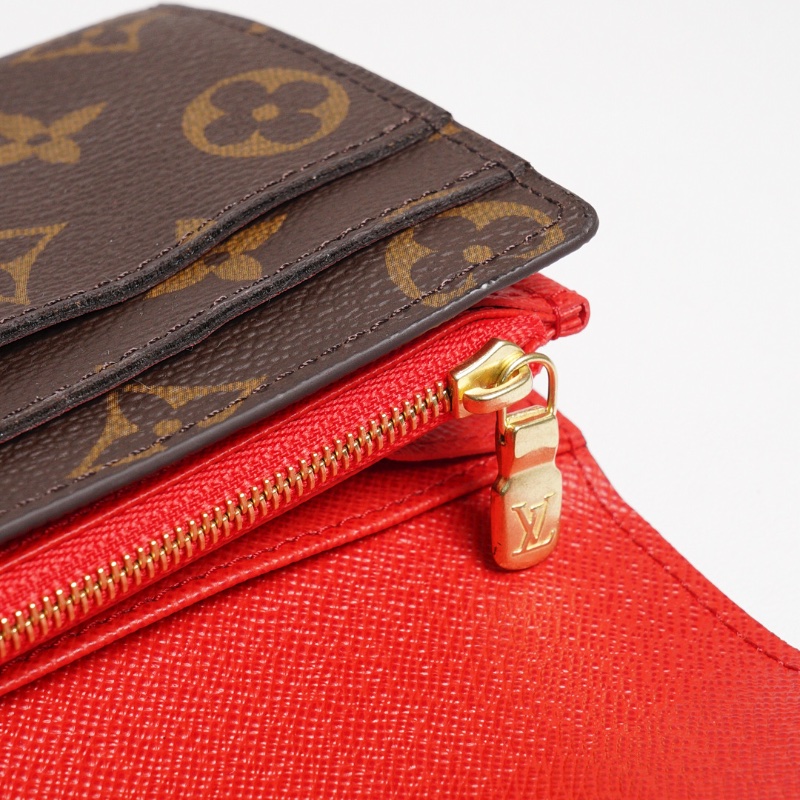 LOUIS VUITTON 老花長夾 Monogram帆布內裡拚色信封式長夾(紅色)-13