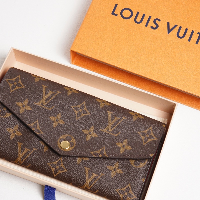 LOUIS VUITTON 老花長夾 Monogram帆布內裡拚色信封式長夾(紅色)-15