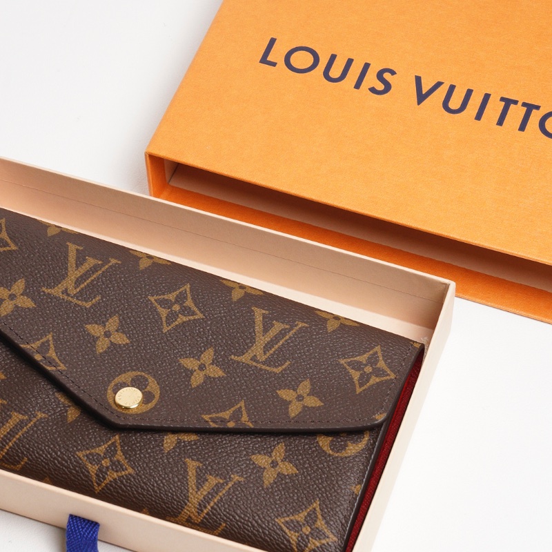 LOUIS VUITTON 老花長夾 Monogram帆布內裡拚色信封式長夾(紅色)-16