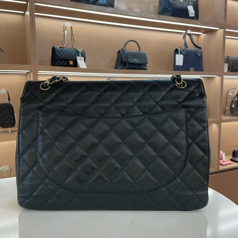 Chanel香奈儿CF包,经典黑色菱格纹,搭配金色金属扣与双色链条肩带,采用荔枝纹-8