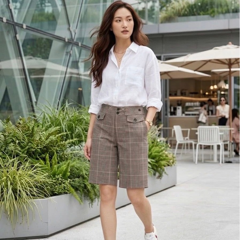 BURBERRY 藍標 格紋戰馬刺繡短褲-0