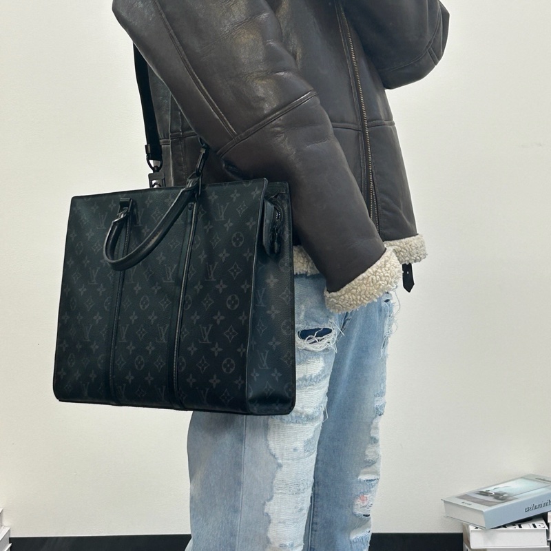 「JL精品代購」9新 Lv黑灰老花男士2way公文大托特包-1